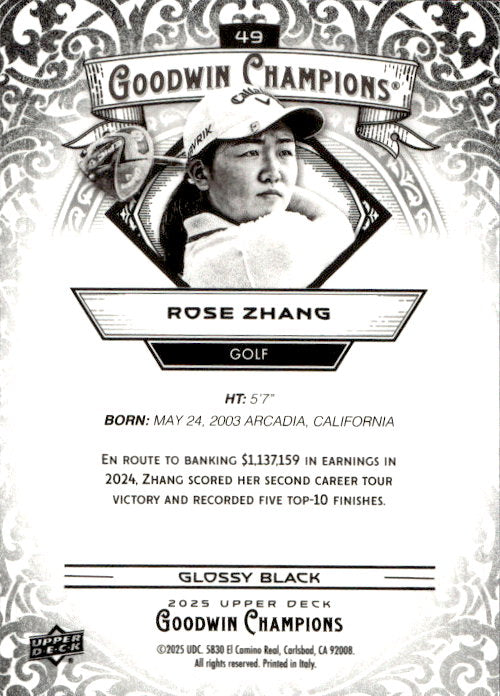 Rose Zhang - 2025 Upper Deck Goodwin Champions Glossy Black #49