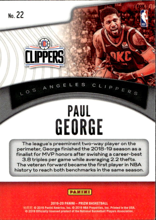 Paul George - 2019/20 Panini Prizm Basketball Dominance #22 Los Angeles Clippers
