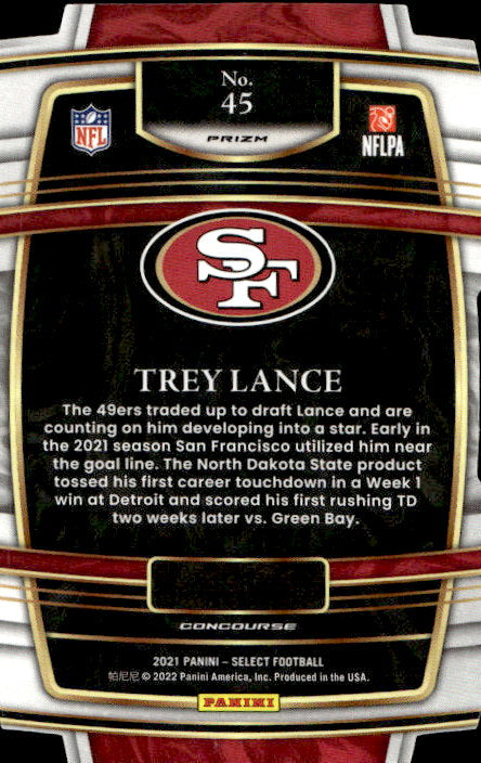 Trey Lance - 2021 Panini Select Prizm Concourse Red Yellow #45 San Francisco 49ers