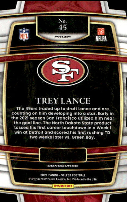 Trey Lance - 2021 Panini Select Prizm Concourse Red Yellow #45 San Francisco 49ers