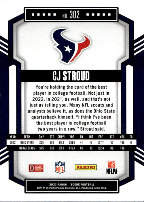 CJ Stroud - 2023 Panini Score #302 Ohio State Buckeyes