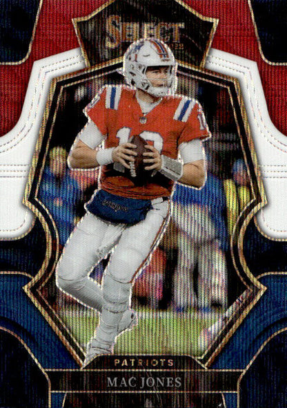 Mac Jones - 2022 Panini Select Premier Level Prizm Red, White, Blue /199 #167 New England Patriots