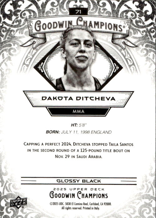 Dakota Ditcheva - 2025 Upper Deck Goodwin Champions Glossy Black #71