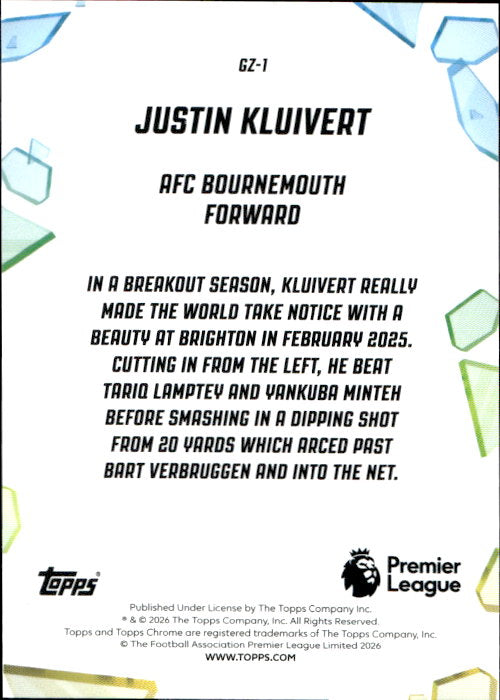 Justin Kluivert - 2025 Topps Chrome Premier League Golazo #GZ-1 AFC Bournemouth