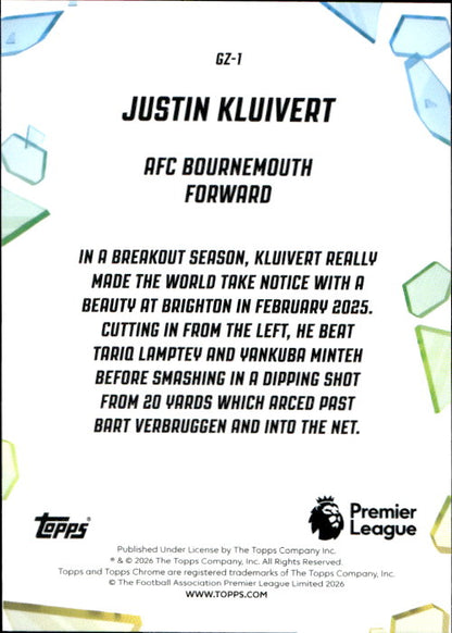 Justin Kluivert - 2025 Topps Chrome Premier League Golazo #GZ-1 AFC Bournemouth