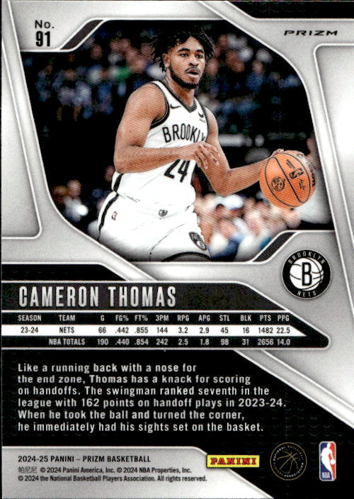 Cameron Thomas - 2024/25 Panini Prizm Basketball Green Prizm #91 Brooklyn Nets