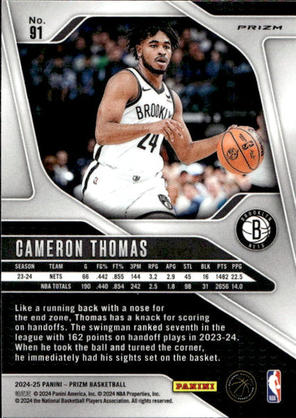 Cameron Thomas - 2024/25 Panini Prizm Basketball Green Prizm #91 Brooklyn Nets