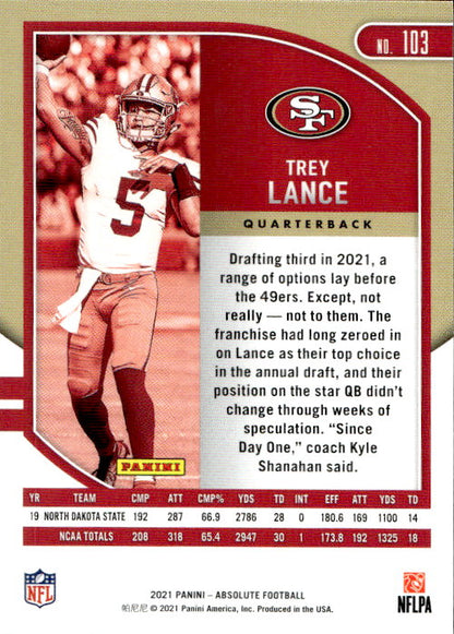 Trey Lance - 2021 Panini Absolute #103 San Francisco 49ers