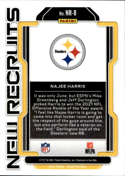 Najee Harris - 2021 Panini Prizm New Recruits #NR-8 Pittsburgh Steelers