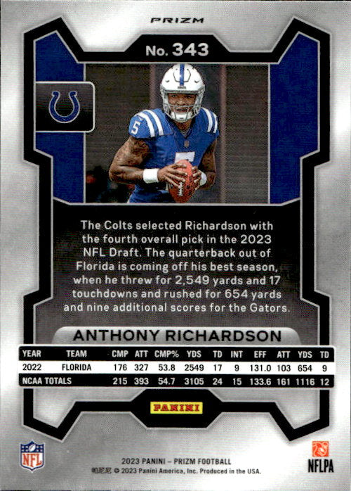 Anthony Richardson - 2023 Panini Prizm No Huddle Orange Prizm #343 Indianapolis Colts