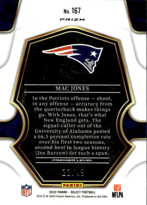 Mac Jones - 2022 Panini Select Premier Level Green Prizm /49 #167 New England Patriots