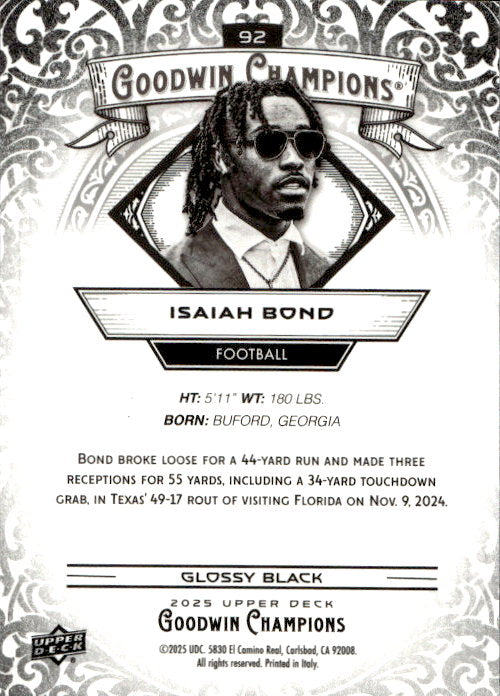 Isaiah Bond - 2025 Upper Deck Goodwin Champions Glossy Black #92