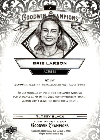 Brie Larson - 2025 Upper Deck Goodwin Champions Glossy Black #7
