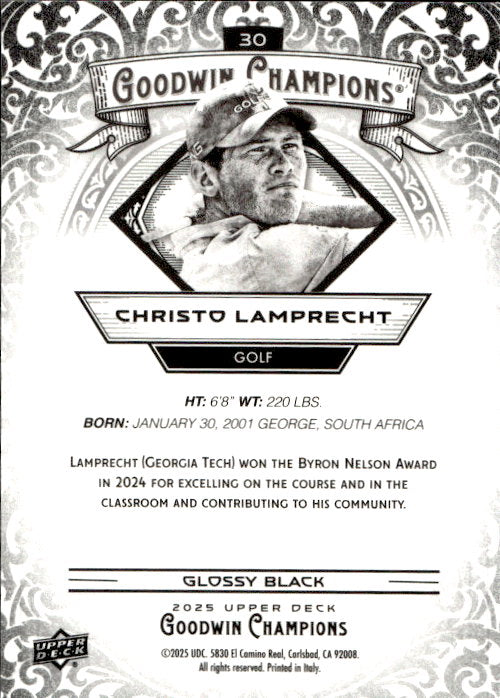 Christo Lamprecht - 2025 Upper Deck Goodwin Champions Glossy Black #30