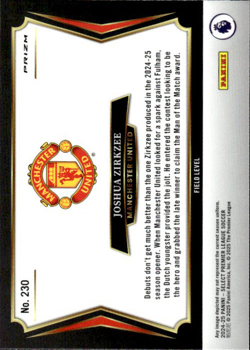 Joshua Zirkzee - 2024/25 Panini Select Premier League Zebra Prizm #230 Manchester United