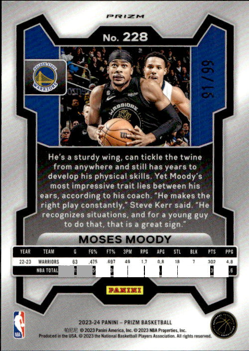 Moses Moody - 2023/24 Panini Prizm Blue Pulsar /99 #228 Golden State Warriors