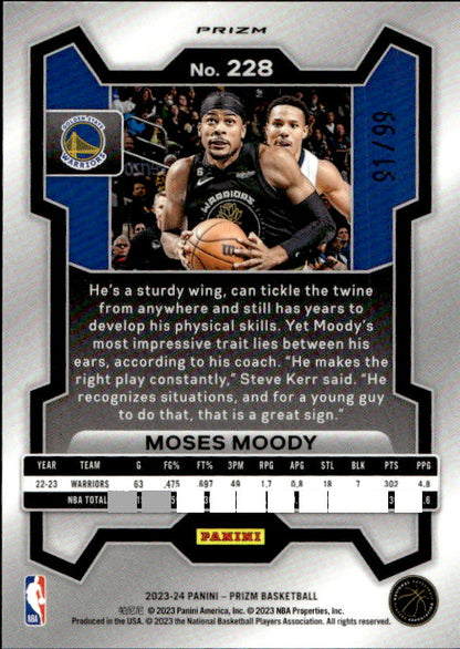 Moses Moody - 2023/24 Panini Prizm Blue Pulsar /99 #228 Golden State Warriors