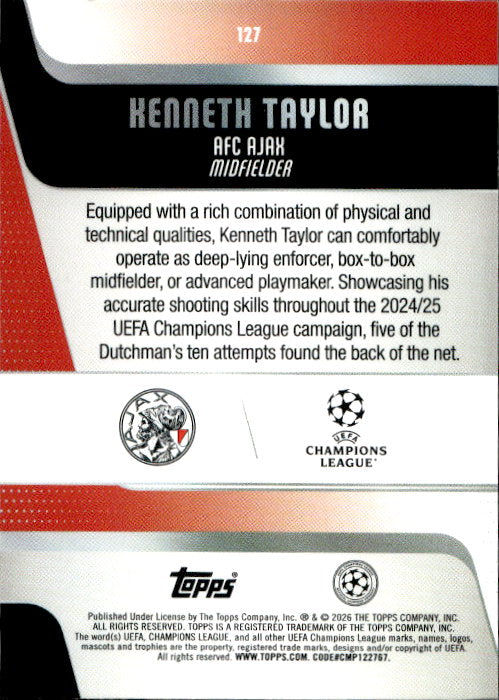 Kenneth Taylor - 2025/26 Topps UCC Black Raindrops /10 #127 AFC Ajax