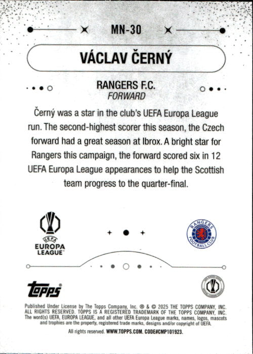 Vaclav Cerny - 2025 Topps UCC Mystic Nights #MN-30 Rangers FC