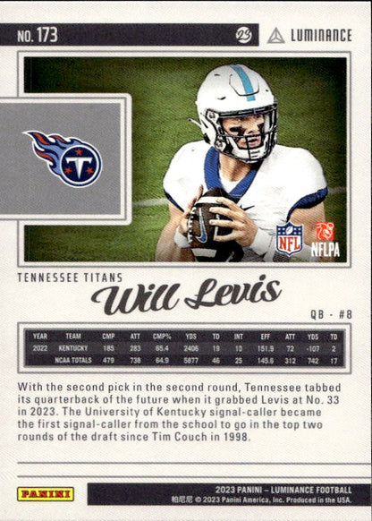 Will Levis -2023 Panini Luminance Football #173 Tennessee Titans