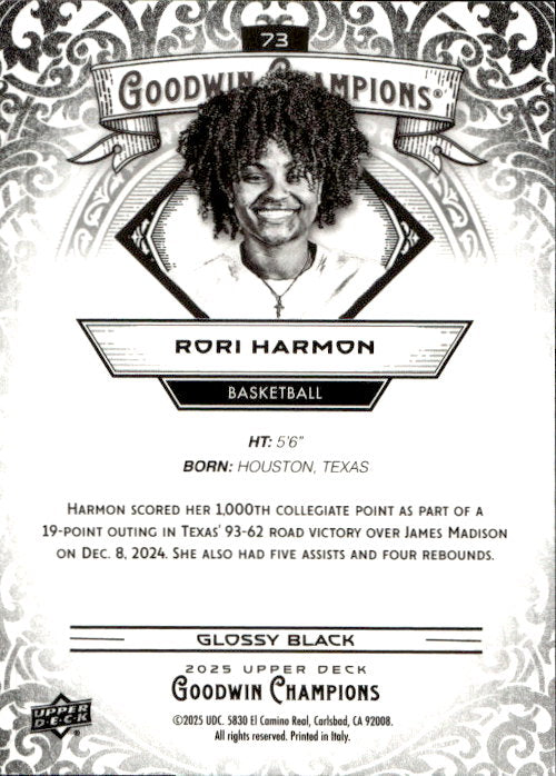 Rori Harmon - 2025 Upper Deck Goodwin Champions Glossy Black #73