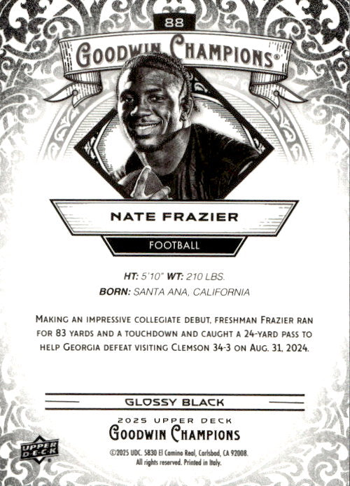 Nate Frazier - 2025 Upper Deck Goodwin Champions Glossy Black #88
