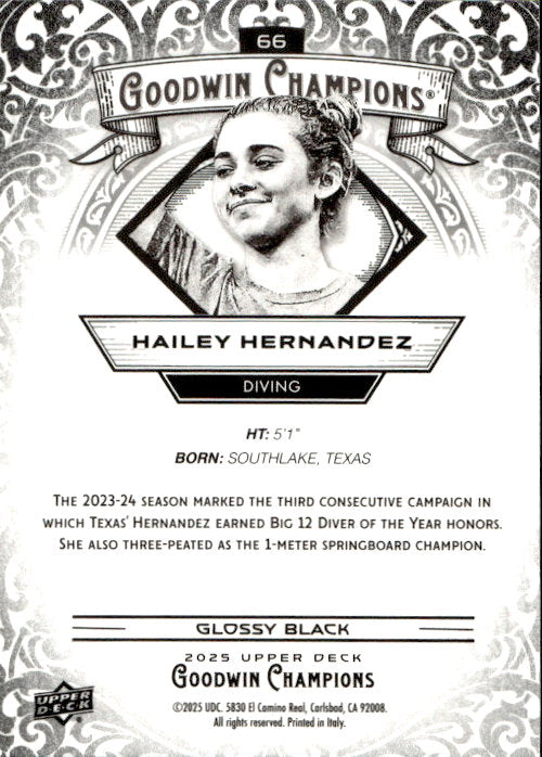 Hailey Hernandez - 2025 Upper Deck Goodwin Champions Glossy Black #66