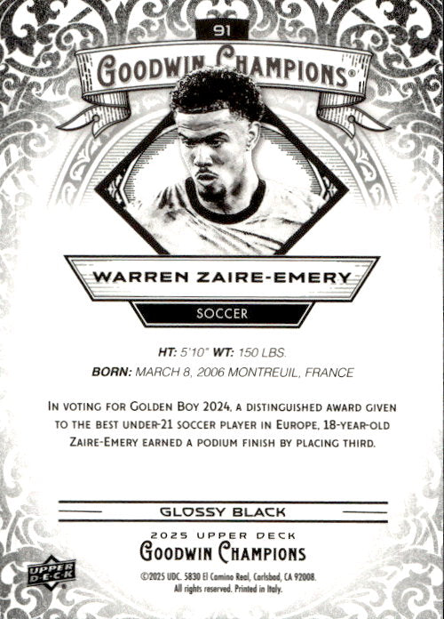 Warren Zaire-Emery - 2025 Upper Deck Goodwin Champions Glossy Black #33