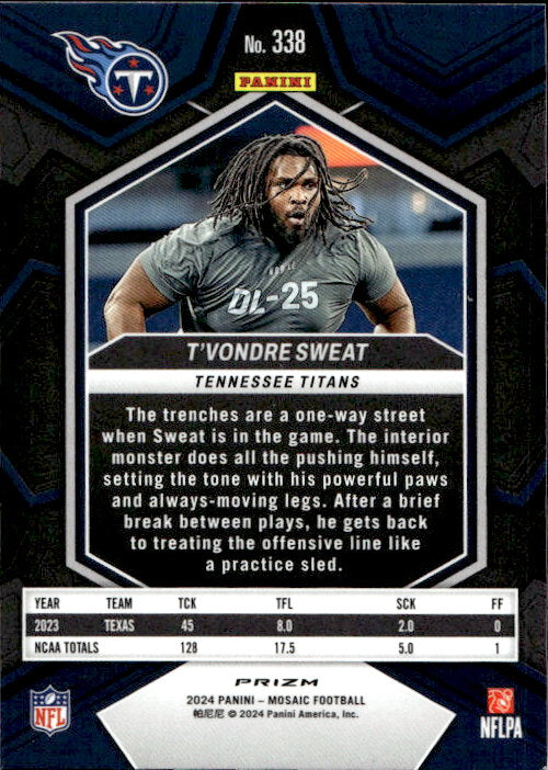 T'Vondre Sweat - 2024 Panini Mosaic Red Prizm #338 Tennessee Titans