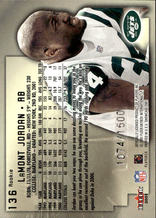 LaMont Jordan - 2001 Fleer Showcase /1500 #136 New York Jets