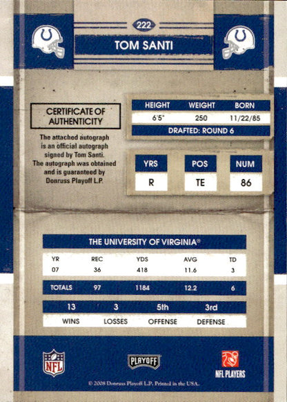 Tom Santi - 2008 Donruss Playoff Contenders Auto #222 Indianapolis Colts