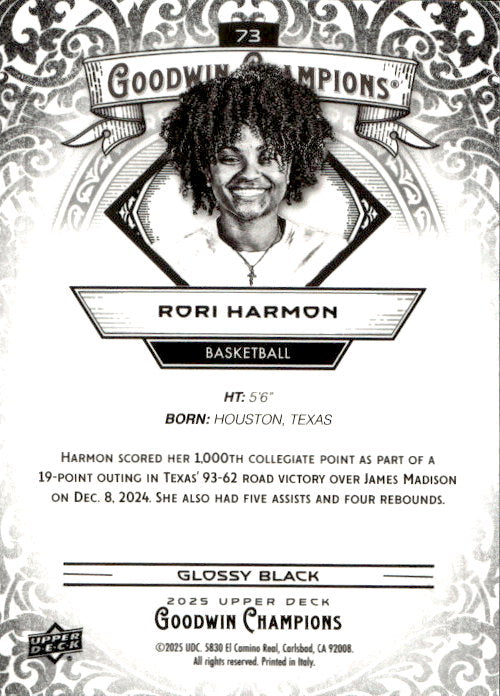 Rori Harmon - 2025 Upper Deck Goodwin Champions Glossy Black #73