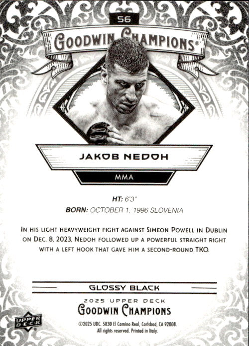 Jakob Nedoh - 2025 Upper Deck Goodwin Champions Glossy Black #56