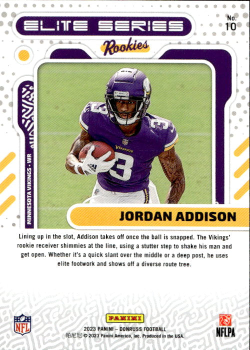 Jordan Addison - 2023 Panini Donruss Elite Series Rookies #10 Minnesota Vikings