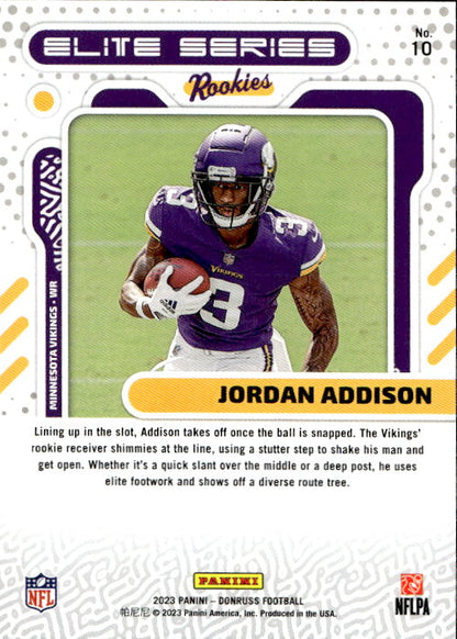 Jordan Addison - 2023 Panini Donruss Elite Series Rookies #10 Minnesota Vikings