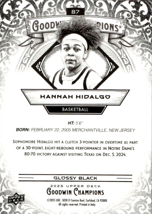 Hannah Hidalgo - 2025 Upper Deck Goodwin Champions Glossy Black #87
