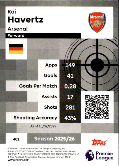 Kai Havertz - 2025/26 Topps Premier League Pro Precision #401 Arsenal FC