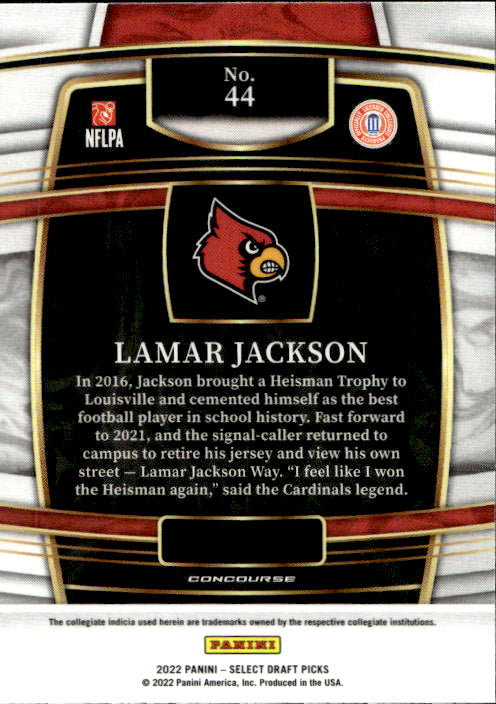 Lamar Jackson - 2022 Panini Select Draft Picks Concourse Blue #44 Louisville