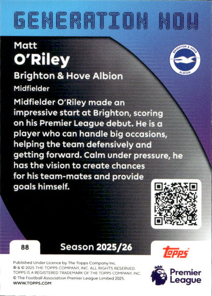 Matt O'Riley - 2025/26 Topps Premier League Generation Now #88 Brighton & Hove Albion