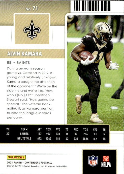 Alvin Kamara - 2021 Panini Contenders #71 New Orleans Saints