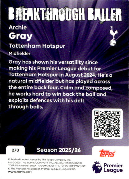Archie Gray - 2025/26 Topps Premier League Breakthrough Baller #270 Tottenham Hotspur