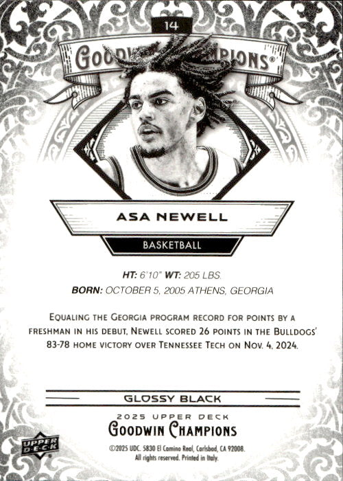 Asa Newell - 2025 Upper Deck Goodwin Champions Glossy Black #14