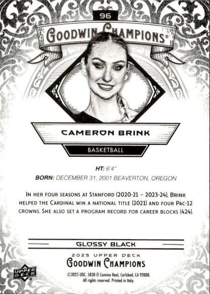 Cameron Brink - 2025 Upper Deck Goodwin Champions Glossy Black #96