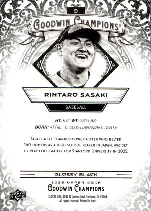 Rintaro Sasaki - 2025 Upper Deck Goodwin Champions Glossy Black #9