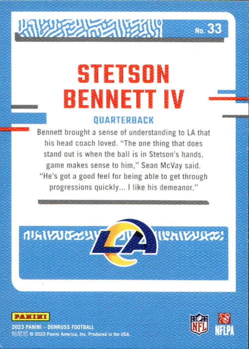 Stetson Bennett IV - 2023 Panini Donruss Rated Rookie #33 Los Angeles Rams