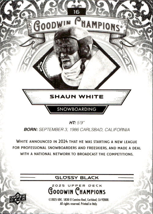 Shaun White - 2025 Upper Deck Goodwin Champions Glossy Black #16