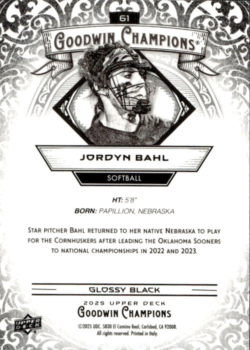 Jordyn Bahl - 2025 Upper Deck Goodwin Champions Glossy Black #61