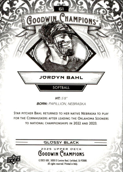 Jordyn Bahl - 2025 Upper Deck Goodwin Champions Glossy Black #61