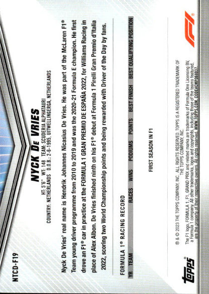 Nyck de Vries - 2023 Topps National Trading Card Day F1 #NTCD-F19