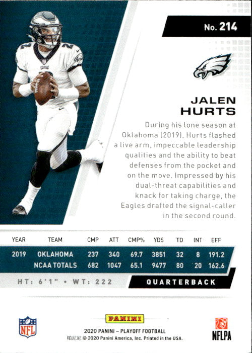 Jalen Hurts - 2020 Panini Playoff #214 Philadelphia Eagles
